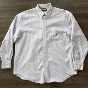 Nautica Blue Striped Long Sleeve Button Down Shirt L